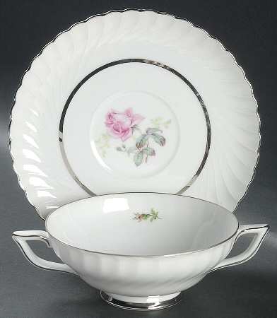 Sterling Rose Footed Cream Soup Bowl & Saucer Set