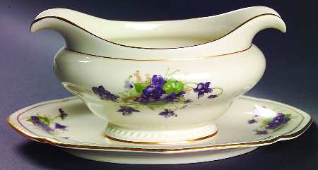 Violet (Gold Trim) Gravy Boat with Attached Underplate