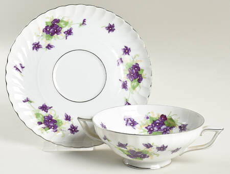 Viola (Platinum Trim) Footed Cream Soup Bowl & Saucer Set