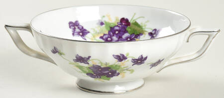 Viola (Platinum Trim) Footed Cream Soup Bowl