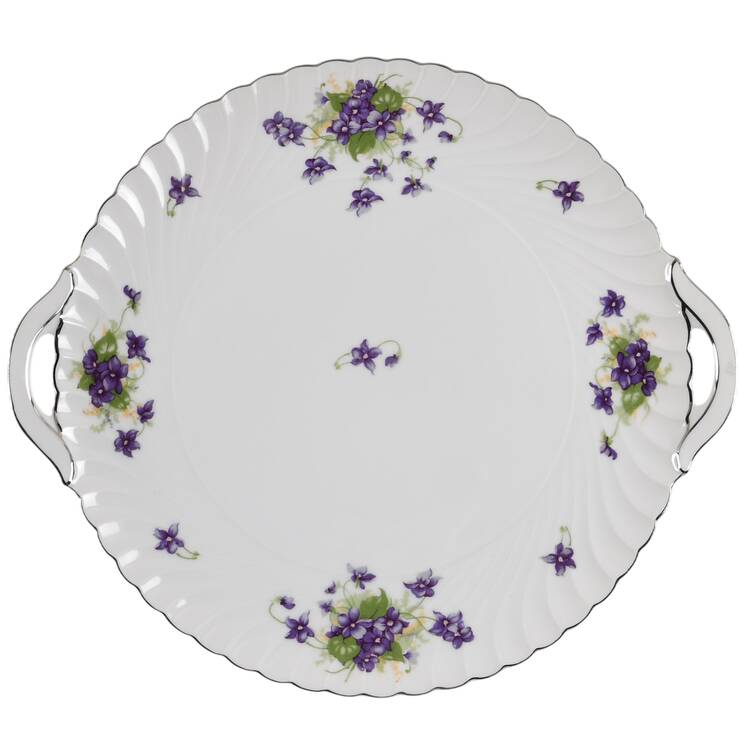 Viola (Platinum Trim) Handled Cake Plate