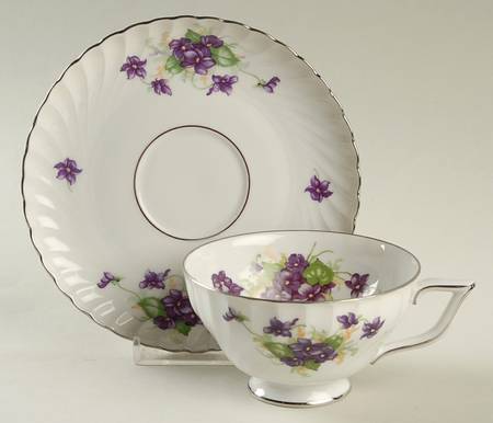 Viola (Platinum Trim) Footed Cup & Saucer Set