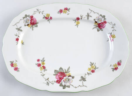 Apple Blossom (Green Trim) 14" Oval Serving Platter