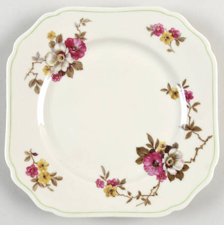 Apple Blossom (Green Trim) Square Salad Plate