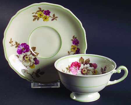 Apple Blossom (Green Trim) Footed Cup & Saucer Set