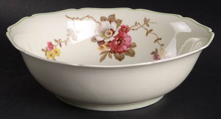 Apple Blossom (Green Trim) 9" Round Vegetable Bowl