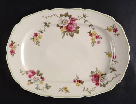 Apple Blossom (Green Trim) 12" Oval Serving Platter