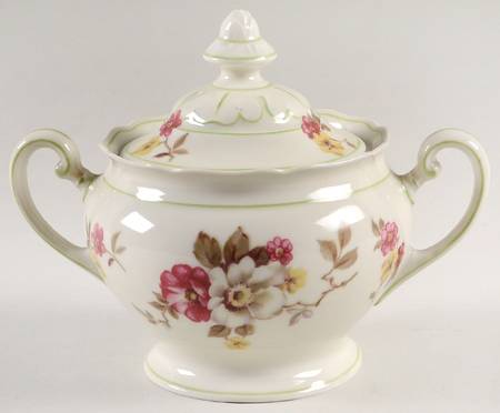 Apple Blossom (Green Trim) Sugar Bowl & Lid