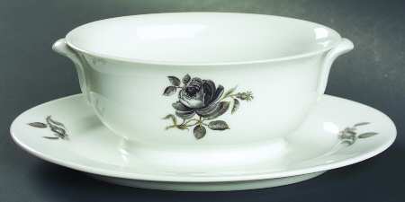 Black Rose Gravy Boat with Attached Underplate