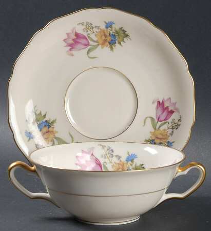 Bridal Bouquet Flat Cream Soup Bowl & Saucer Set