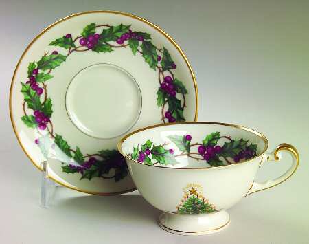 Christmas Tree Footed Cup & Saucer Set