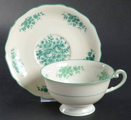Green Roses Footed Cup & Saucer Set