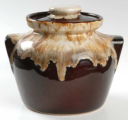 Brown Drip Bean Pot & Lid