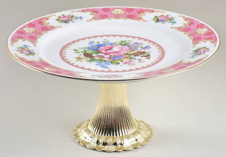 Spring Garden (Gold Trim) Cake Stand with 4"-5" Metal Pedestal  Hc