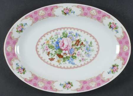 Spring Garden (Gold Trim) 14" Oval Serving Platter