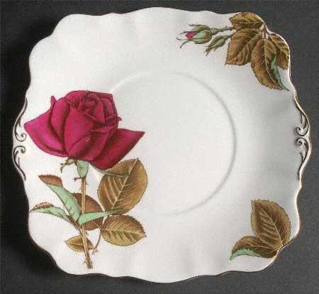 English Rose (Scalloped) Square Handled Cake Plate