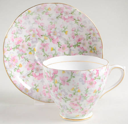 May Medley (Gold Trim) Footed Cup & Saucer Set