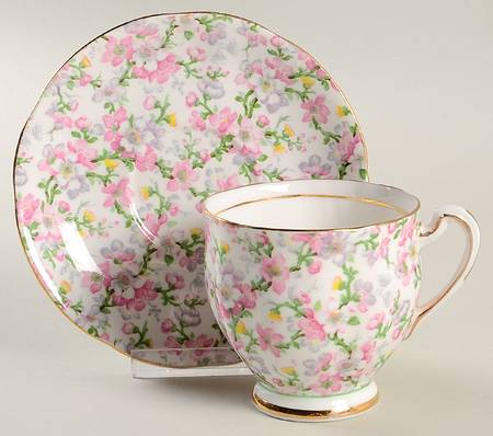 May Medley (Gold Trim) Footed Cup & Saucer Set