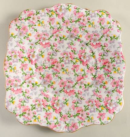 May Medley (Gold Trim) Square Handled Cake Plate