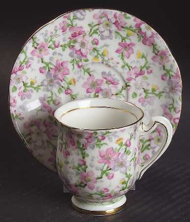 May Medley (Gold Trim) Footed Demitasse Cup & Saucer Set