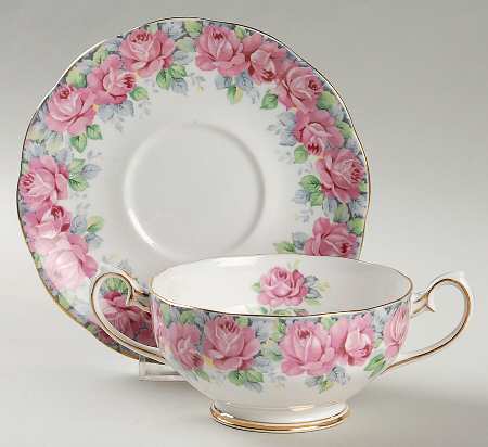 Rose of Sharon Footed Cream Soup Bowl & Saucer Set