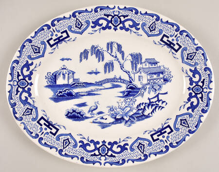English Canton Blue 12" Oval Serving Platter