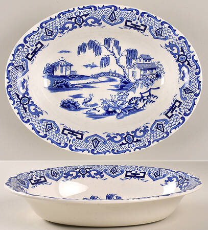 English Canton Blue 9" Oval Vegetable Bowl