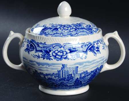 Historic Castles Blue Sugar Bowl & Lid