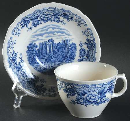 Historic Castles Blue Flat Cup & Saucer Set
