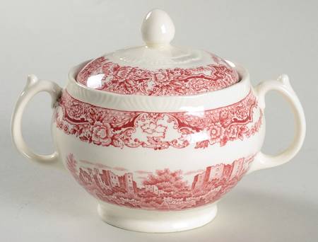 Historic Castles Pink Sugar Bowl & Lid