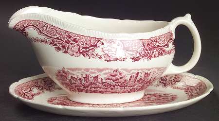 Historic Castles Pink Gravy Boat & Underplate/Relish