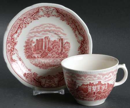 Historic Castles Pink Flat Cup & Saucer Set