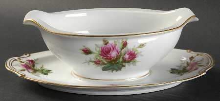 Antique Rose Gravy Boat with Attached Underplate