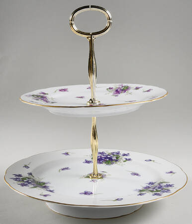 Spring Violets 11 1/4"  2 Tier Footed Serving Tray (DP,SP,FR) HC