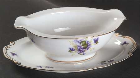 Spring Violets Gravy Boat with Attached Underplate