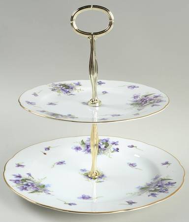 Spring Violets 6 5/8"-10"  2 Tiered Serving Tray (Dp, Sp) HC