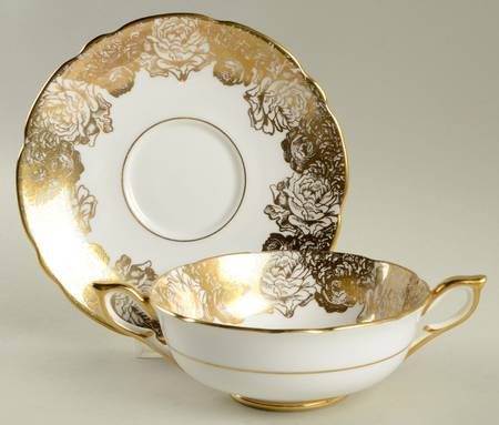 Golden Bouquet Footed Cream Soup Bowl & Saucer Set