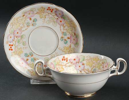 Hedgerow (Bone, Vine with Berries) Footed Cream Soup Bowl & Saucer Set