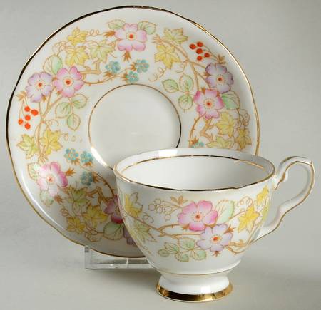 Hedgerow (Bone, Vine with Berries) Footed Cup & Saucer Set