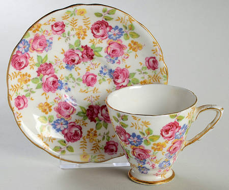 June Roses Footed Demitasse Cup & Saucer Set