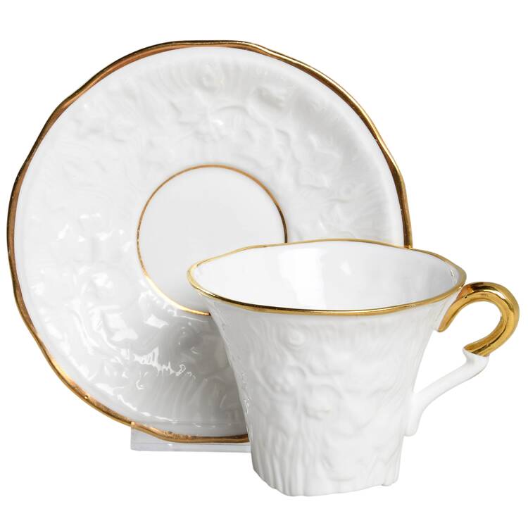 Old English Oak Gold Flat Cup & Saucer Set