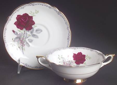 Roses To Remember (Scalloped) Footed Cream Soup Bowl & Saucer Set