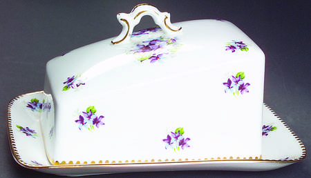 Sweet Violets (Not Embossed, Gold Drops Edge) Cheese Dish with Lid (Wedge)