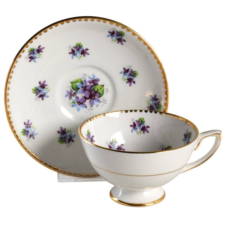 Sweet Violets (Not Embossed, Gold Drops Edge) Footed Cup & Saucer Set