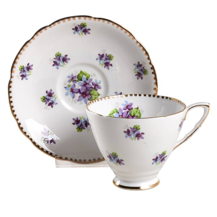 Sweet Violets (Not Embossed, Gold Drops Edge) Footed Cup & Saucer Set