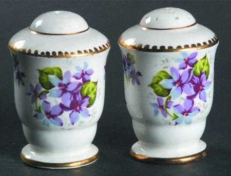Sweet Violets (Not Embossed, Gold Drops Edge) Salt & Pepper Set