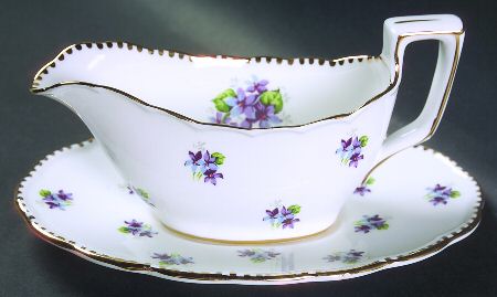 Sweet Violets (Not Embossed, Gold Drops Edge) Gravy Boat & Underplate
