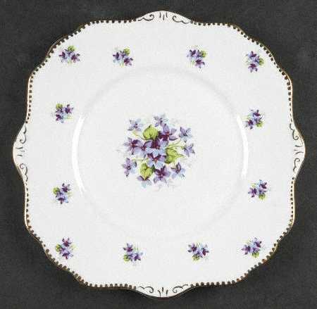 Sweet Violets (Not Embossed, Gold Drops Edge) Square Cake Plate