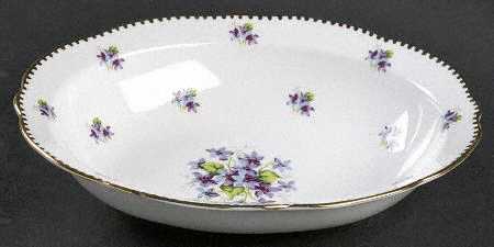 Sweet Violets (Not Embossed, Gold Drops Edge) 10" Oval Vegetable Bowl