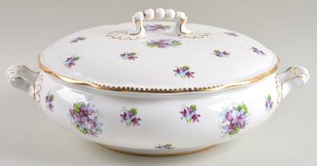 Sweet Violets (Not Embossed, Gold Drops Edge) Round Covered Vegetable